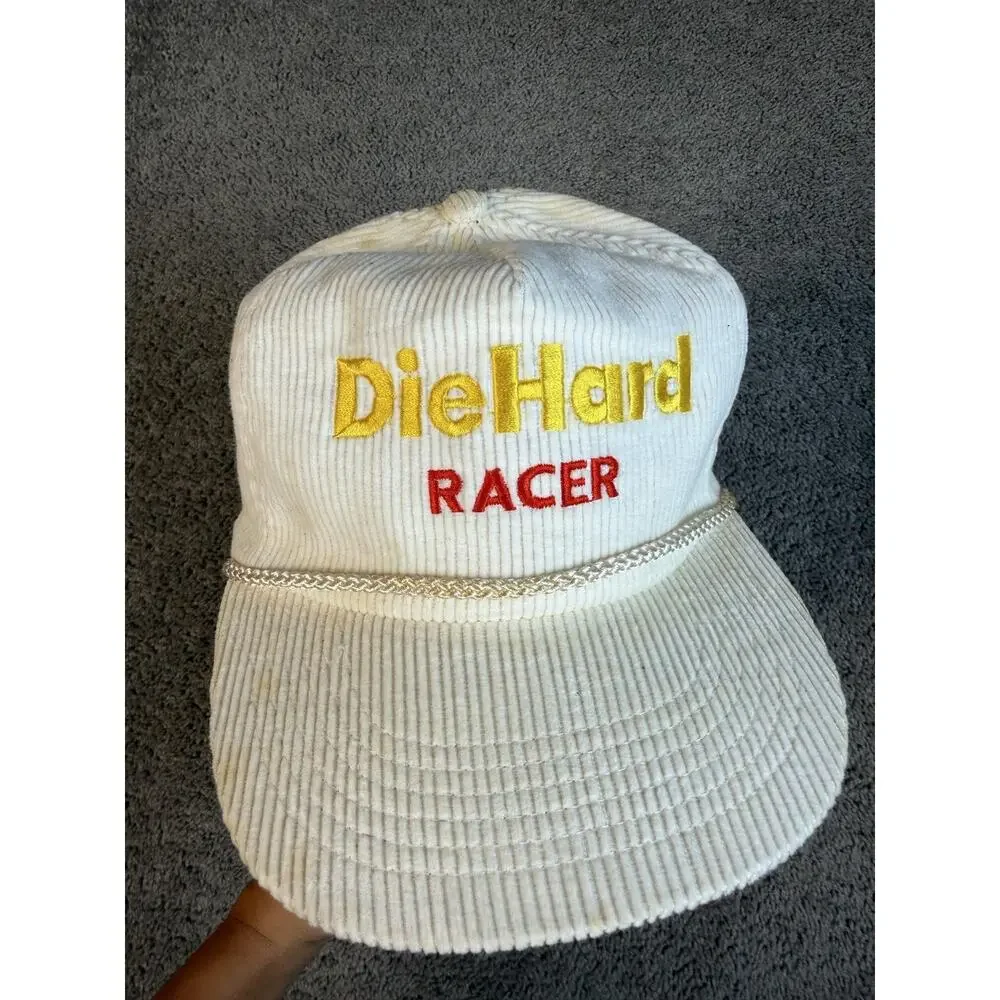 VTG Cap Strap Back Mens One Size White Corduroy NASCAR Racing